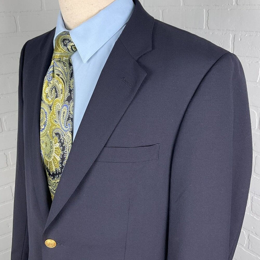 Jos A Bank Blazer Men 41R Blue Gold Shield Button Executive Classic Wool Jacket